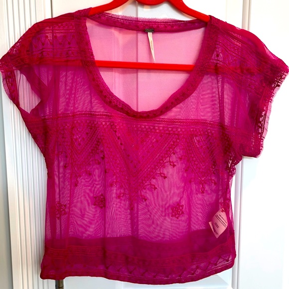 Free People sheer fuchsia crop top, XS - Picture 1 of 4